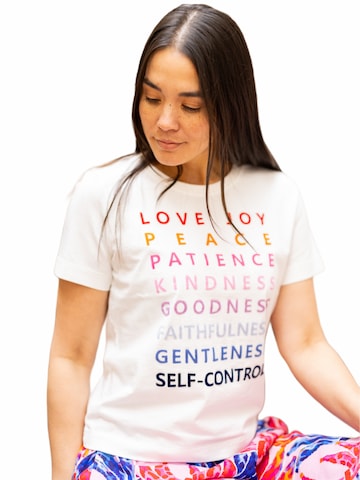 LIKS. Munich - Camiseta 'Tshirt mit Statement Flockprint' en blanco