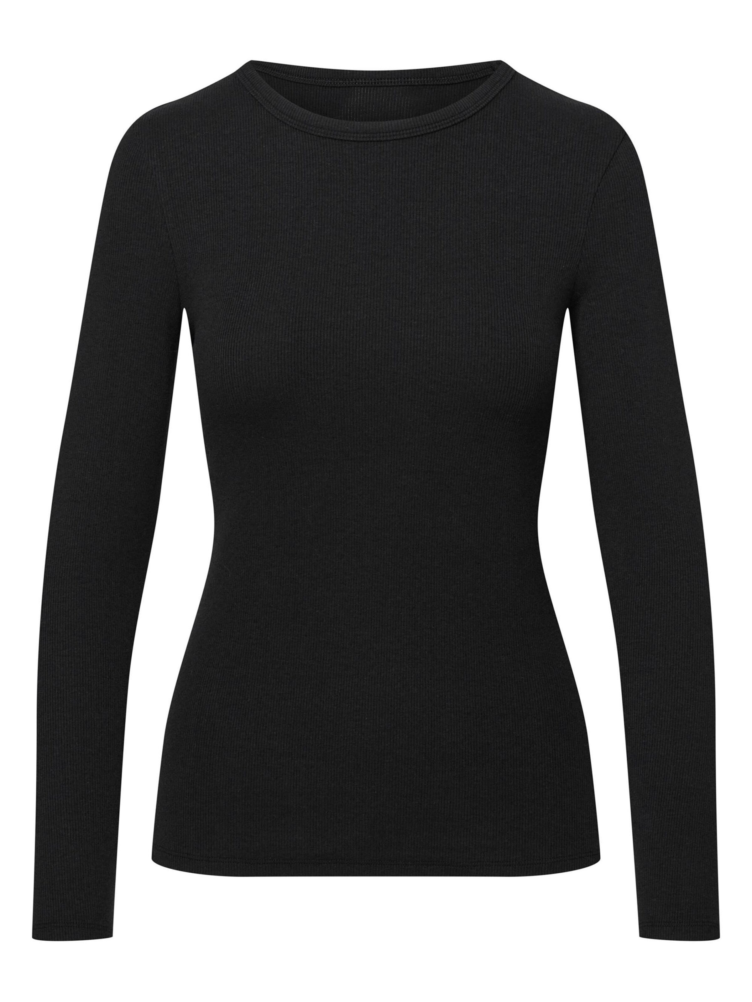 Maglietta 'Figurbetontes Ripp-Langarmshirt aus Viskosemix, Jody 2' di ESOTIQ in nero: frontale