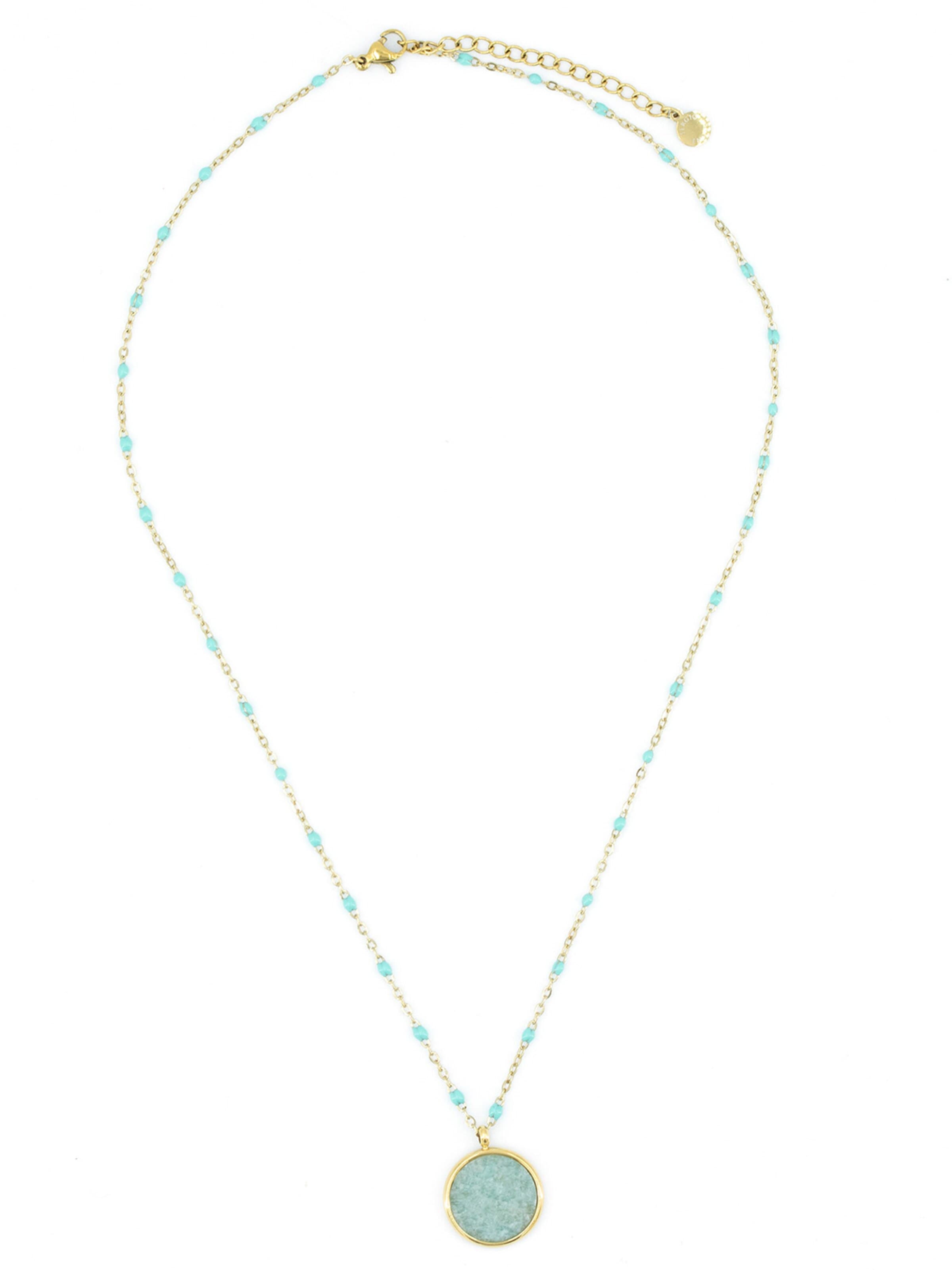 Sergio Engel Necklace 'Beach Kette 03 Vergoldete farbig akzentuierte Edelstahlkette mit Natursteinanhänger' in Green: front