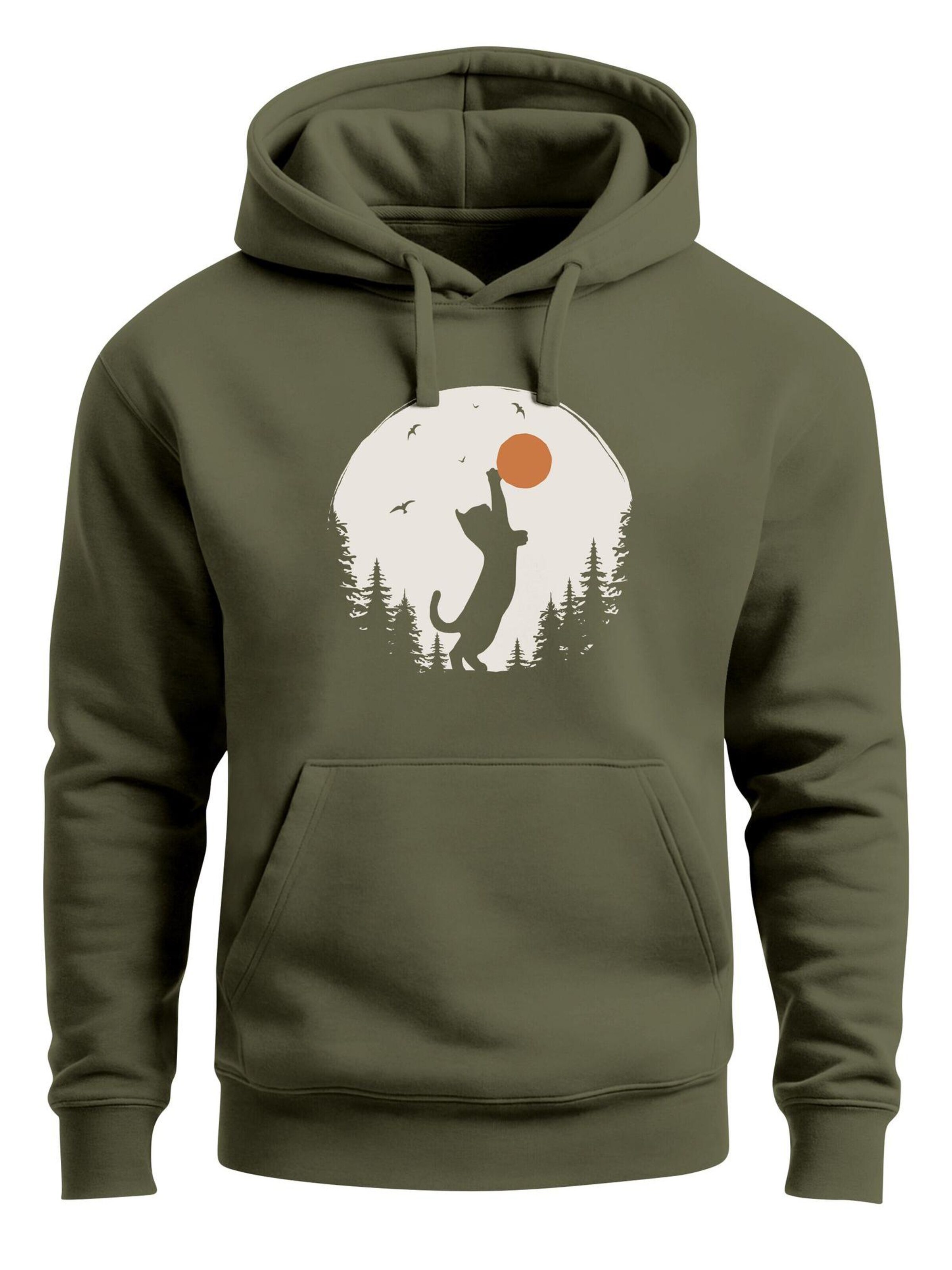 Neverless Sweatshirt 'Wald Katze'‌‌‌‌‌ in Grün: Vorderseite