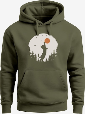 Neverless Sweatshirt 'Wald Katze' in Grün: Vorderseite