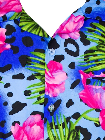 King Kameha Shirt 'Leopard Flowers' in Blue