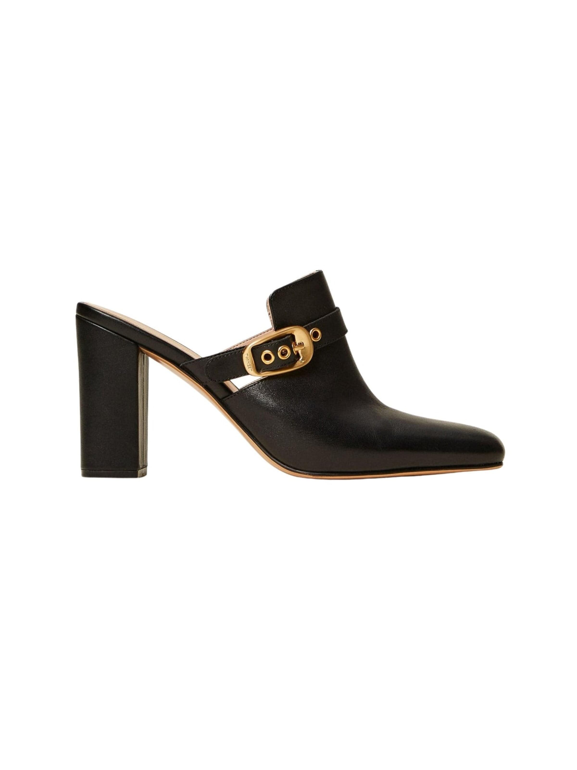 Twinset - Zapatos abiertos 'Leather mule shoes with buckle' en negro: frente