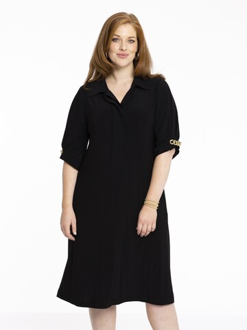 Yoek Shirt Dress in Black: front