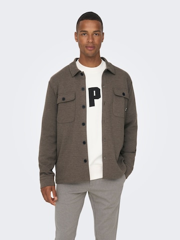 Only & Sons Regular fit Button Up Shirt in Brown: front
