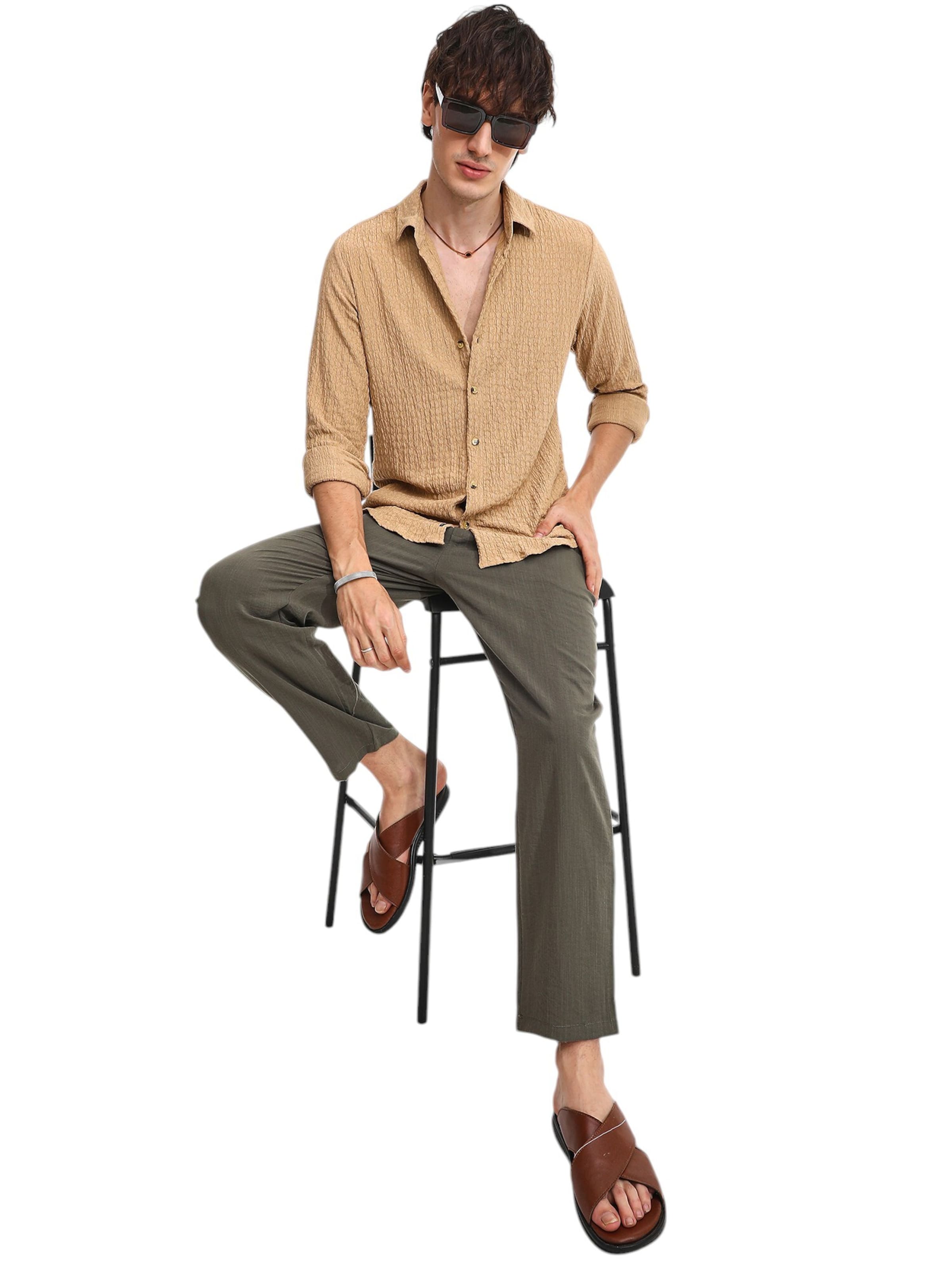 Campus Sutra Regular fit Overhemd 'Rylie' in Beige