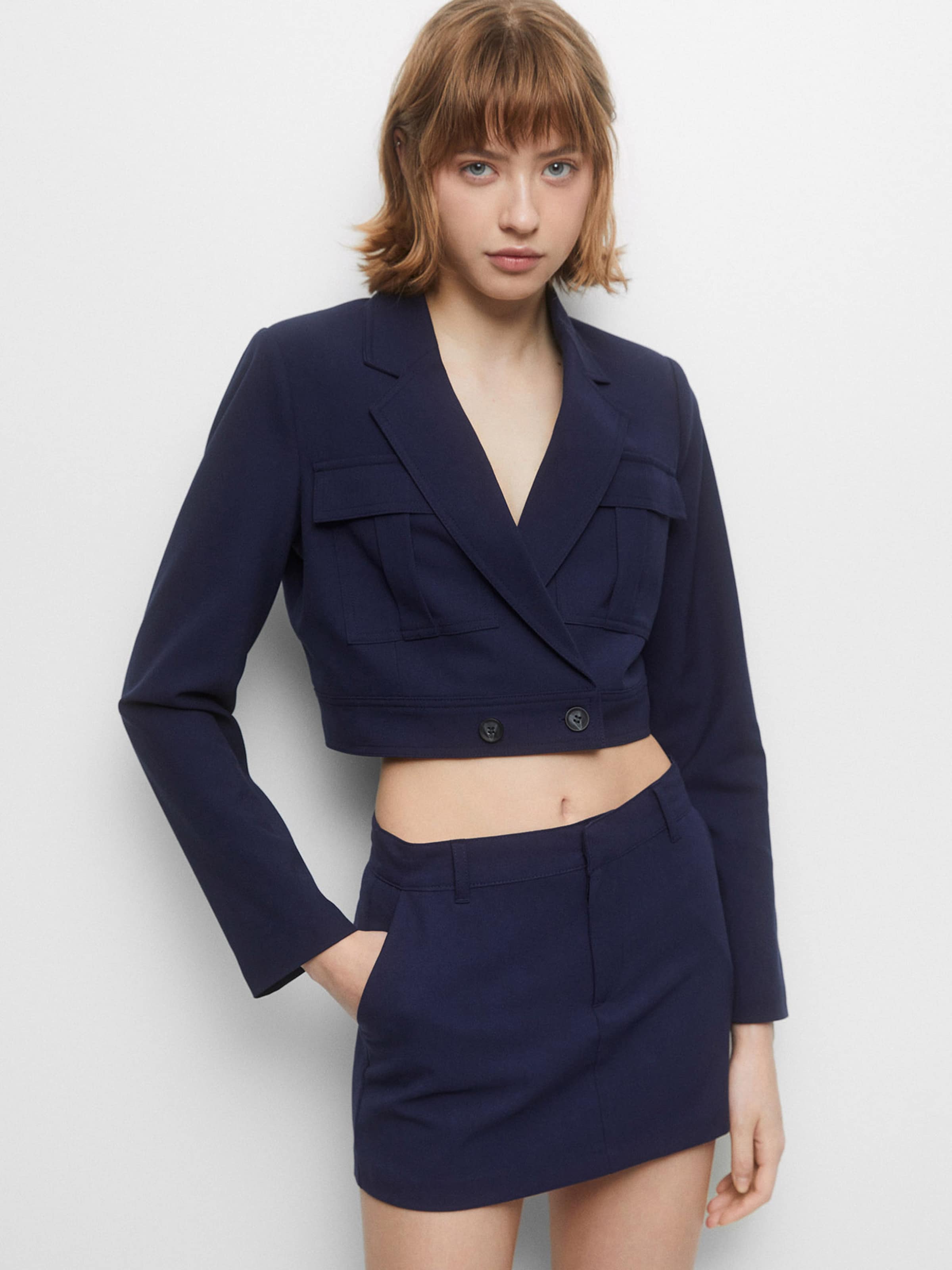 Chemise Col Français en popeline stretch - bleu marine