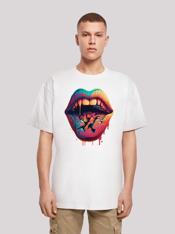 T-Shirt 'Drooling Lips' F4NT4STIC en blanc : devant
