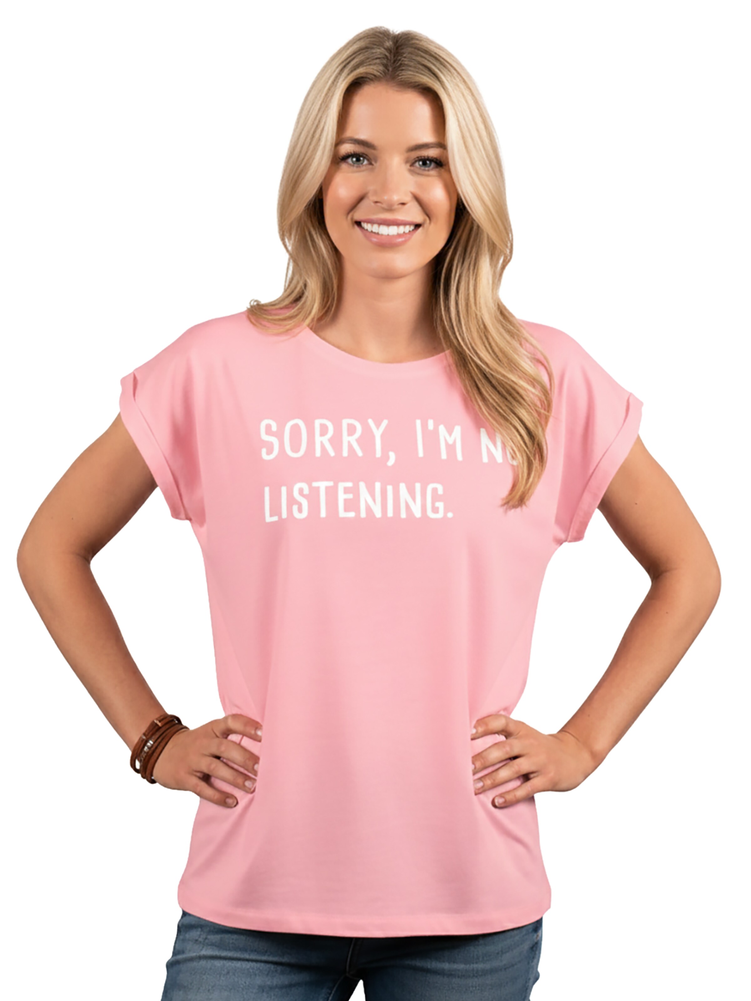 MAKAYA Shirt 'Not listening' in Pink: front