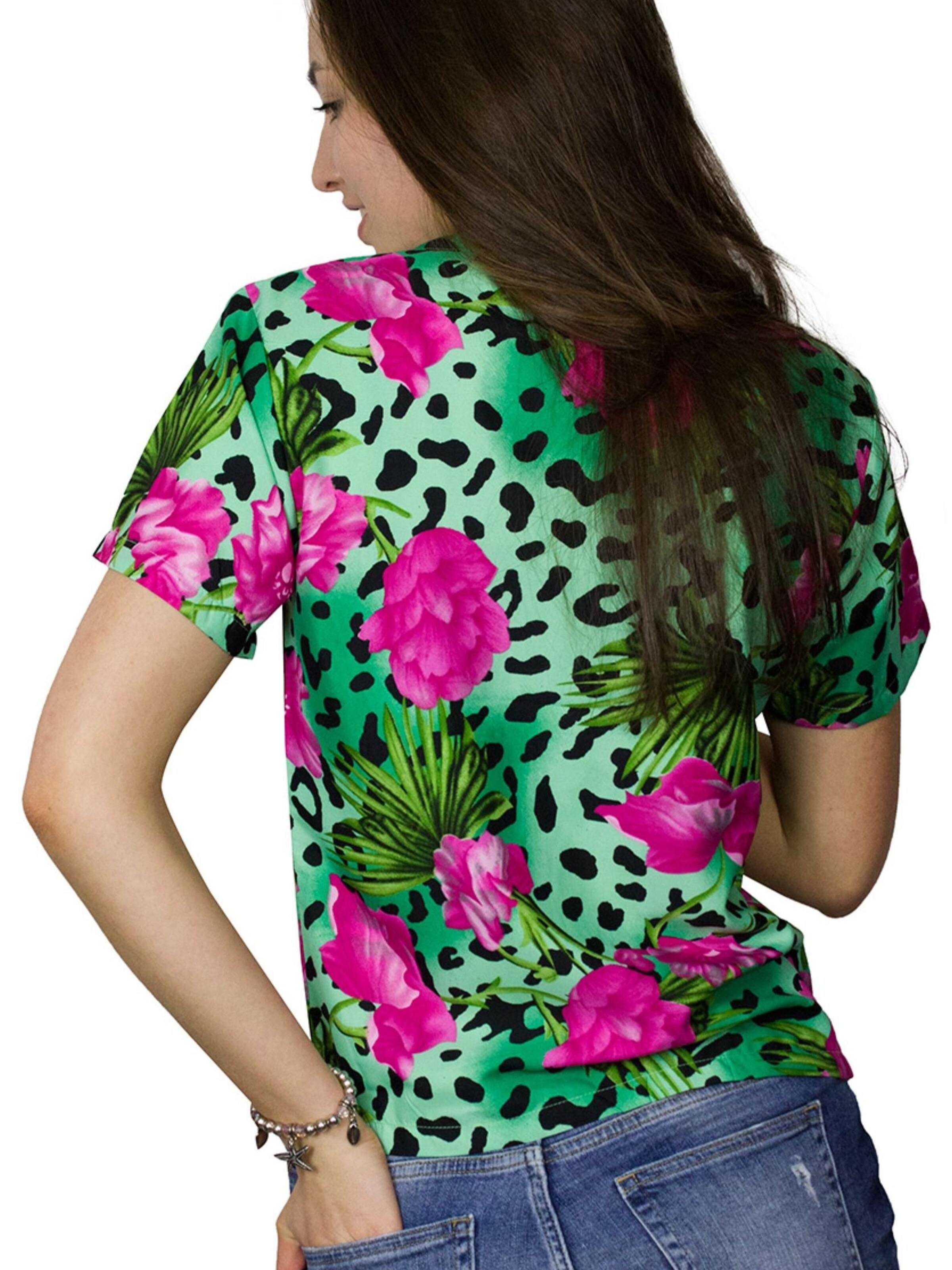 King Kameha Blouse 'Leopard Flowers' in Green