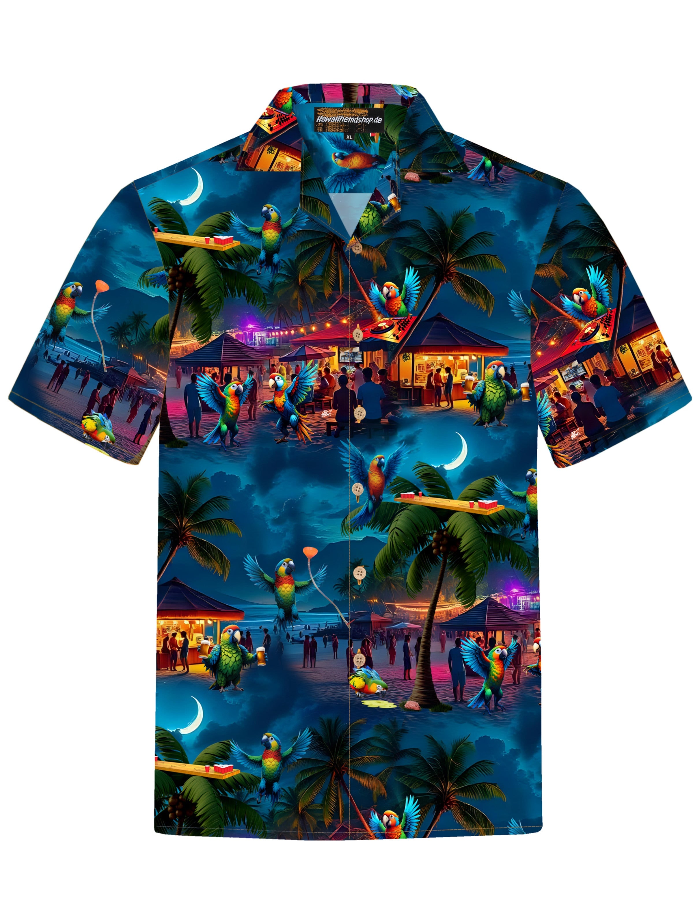 Hawaiihemdshop.de Regular Fit Hemd 'Hawaiihemd Party Parrots'‌‌‌‌‌ in Blau: Vorderseite