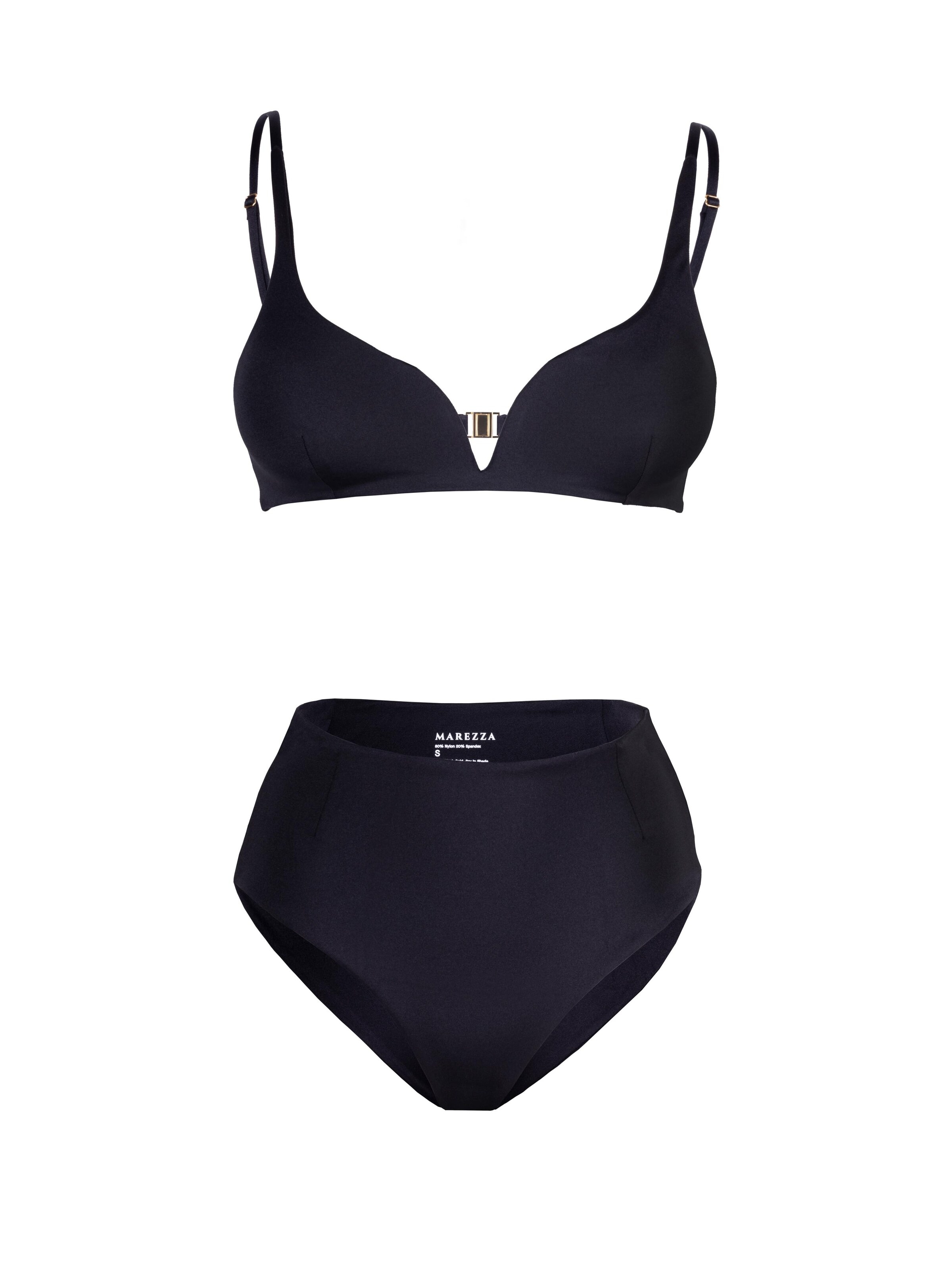MAREZZA Bikini 'Ligeia Darted Bikini Set in Metallic Black' in Zwart: voorkant