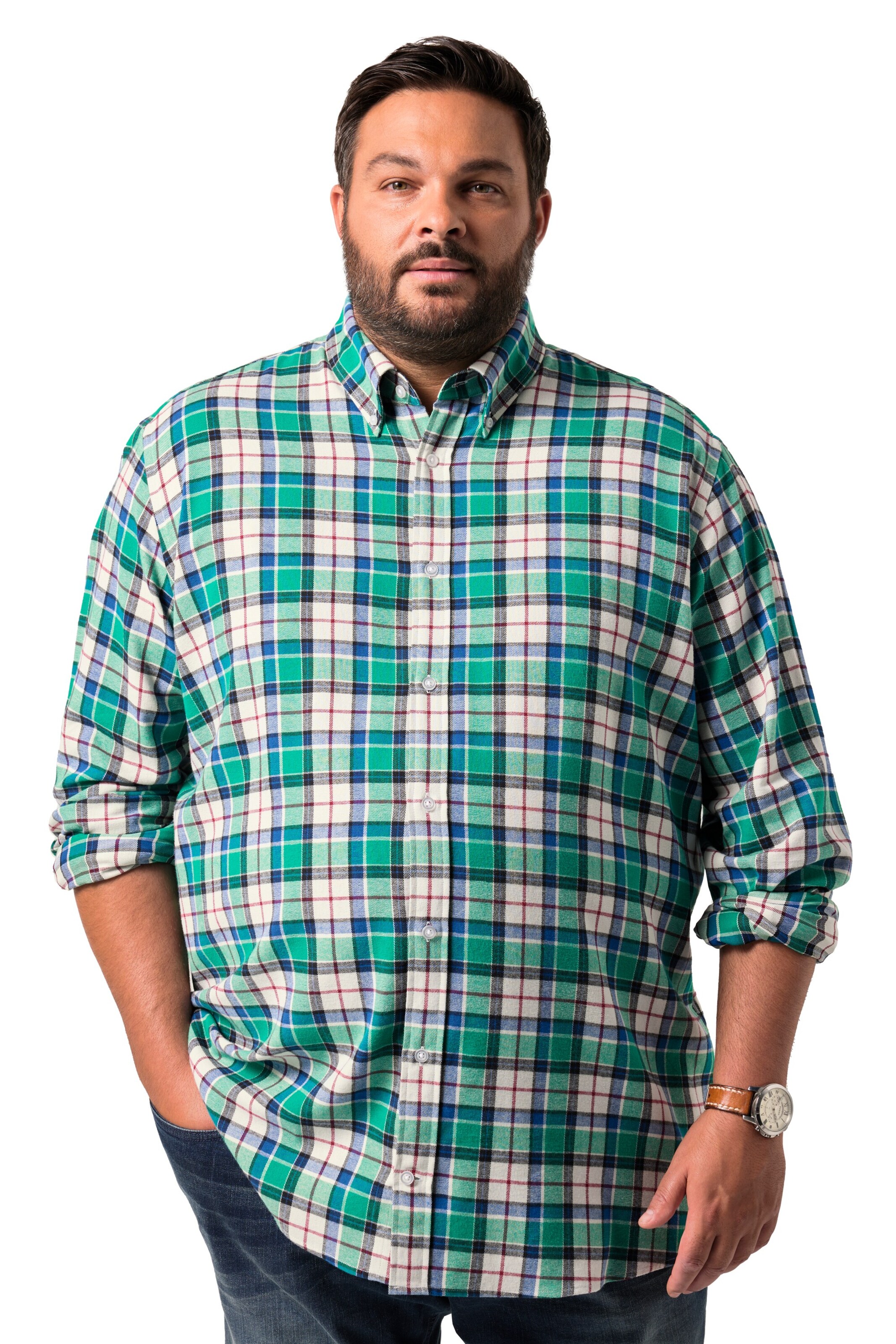 Men Plus Comfort fit Overhemd in Blauw: voorkant