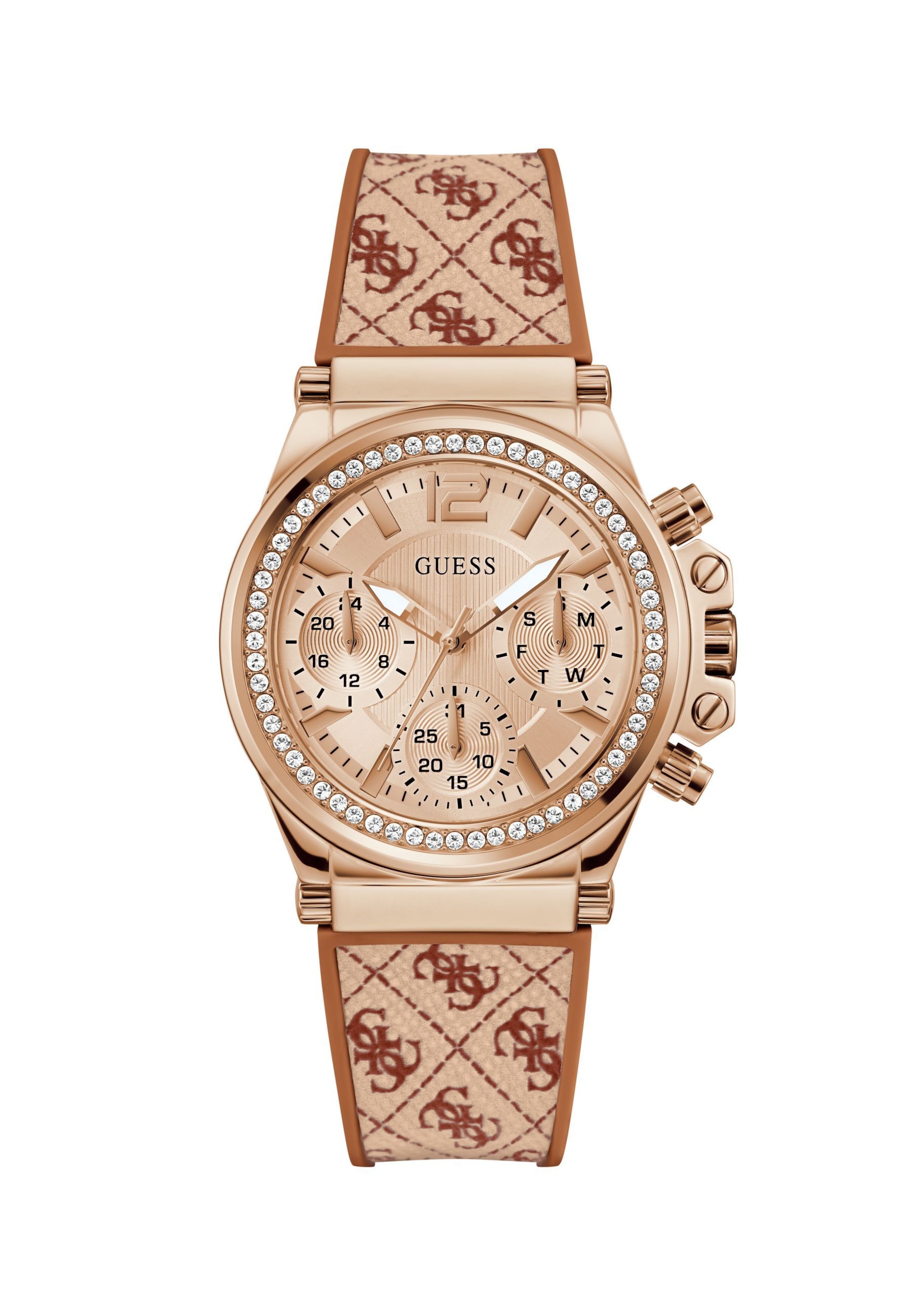 GUESS Analoog horloge 'Charisma' in Bruin: voorkant