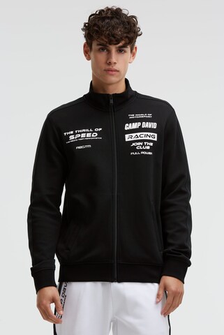 CAMP DAVID Zip-Up Hoodie in Black: front