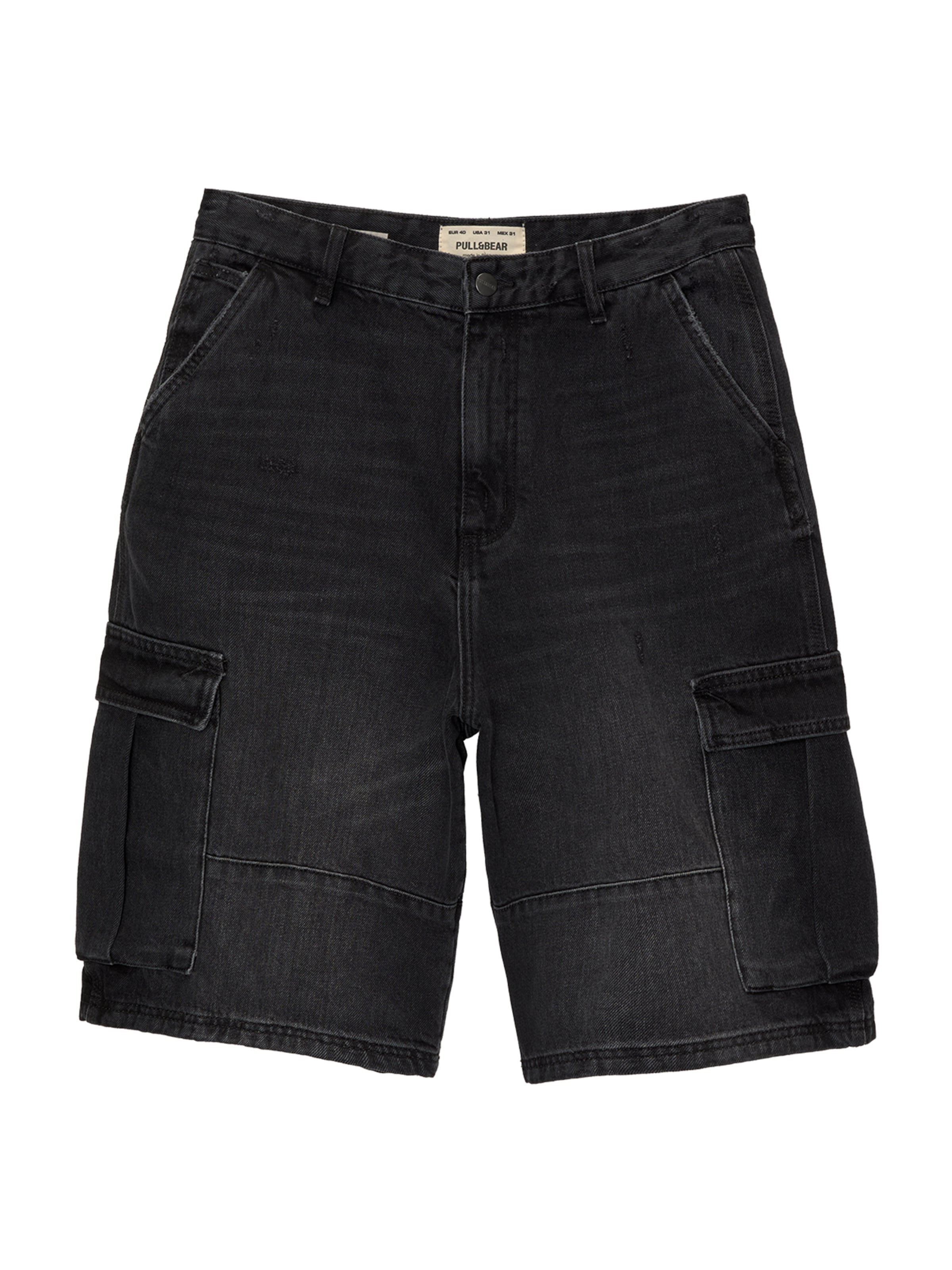 Pull&Bear Loosefit Džíny s kapsami – černá: přední strana