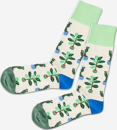 DillySocks Socken 'Cream Plants' in creme / blau / braun / grün / hellgrün, Produktansicht