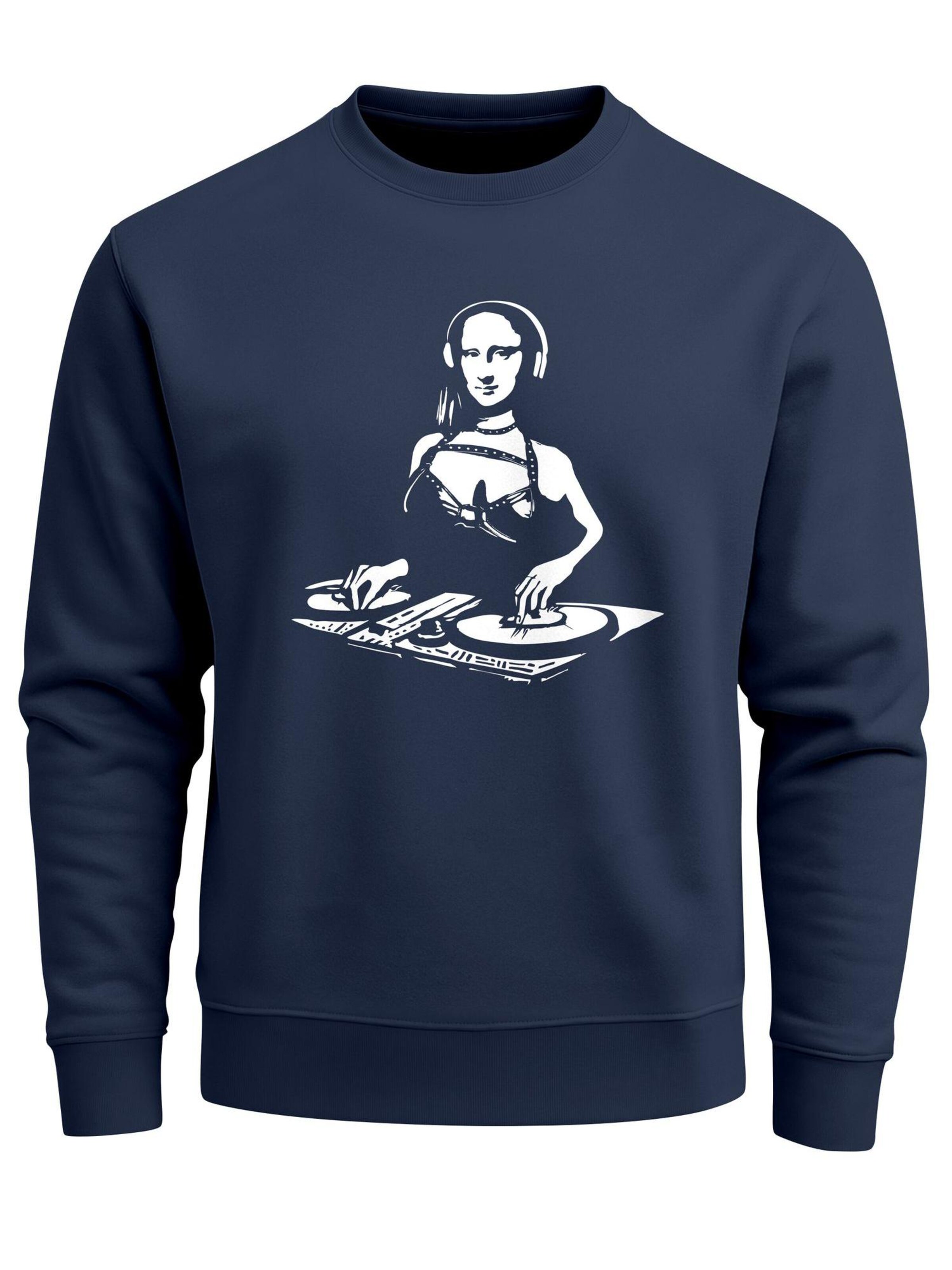 Neverless Sweatshirt 'Mona Lisa DJ' in Blue: front