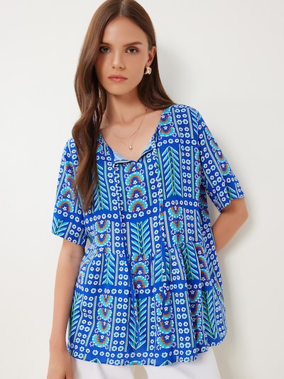 Camicia da donna Happiness İstanbul di colore blu / blu chiaro / verde chiaro / bianco, Visualizzazione prodotti