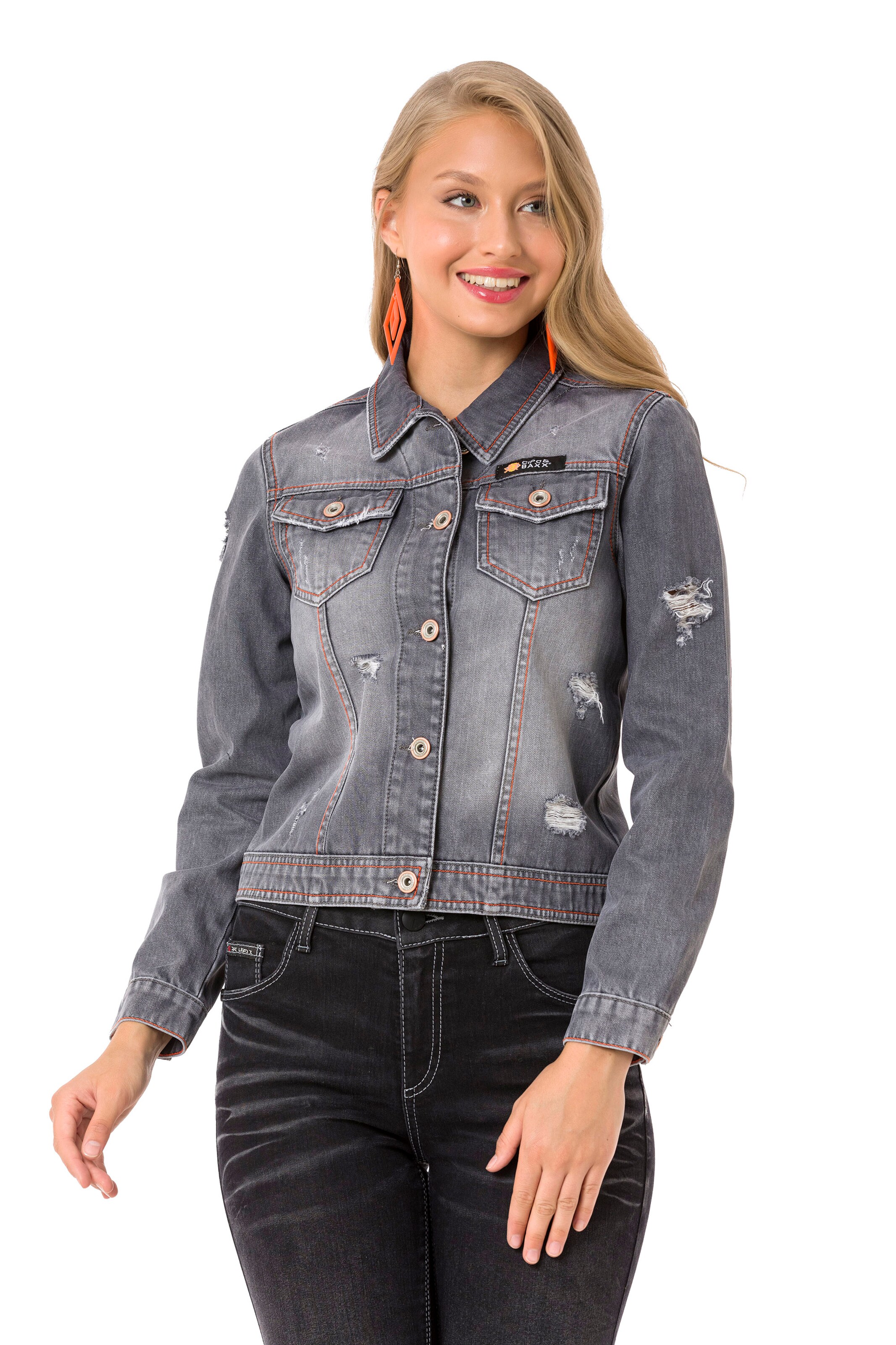 CIPO & BAXX Jeansjacke in Grau: Vorderseite