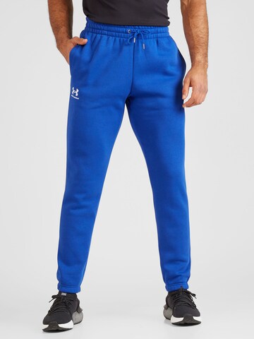 UNDER ARMOUR Zúžený Sportovní kalhoty 'Essential' – modrá: přední strana