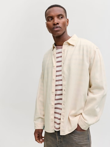 JACK & JONES Comfort fit Button Up Shirt 'JORNorrebro' in Beige