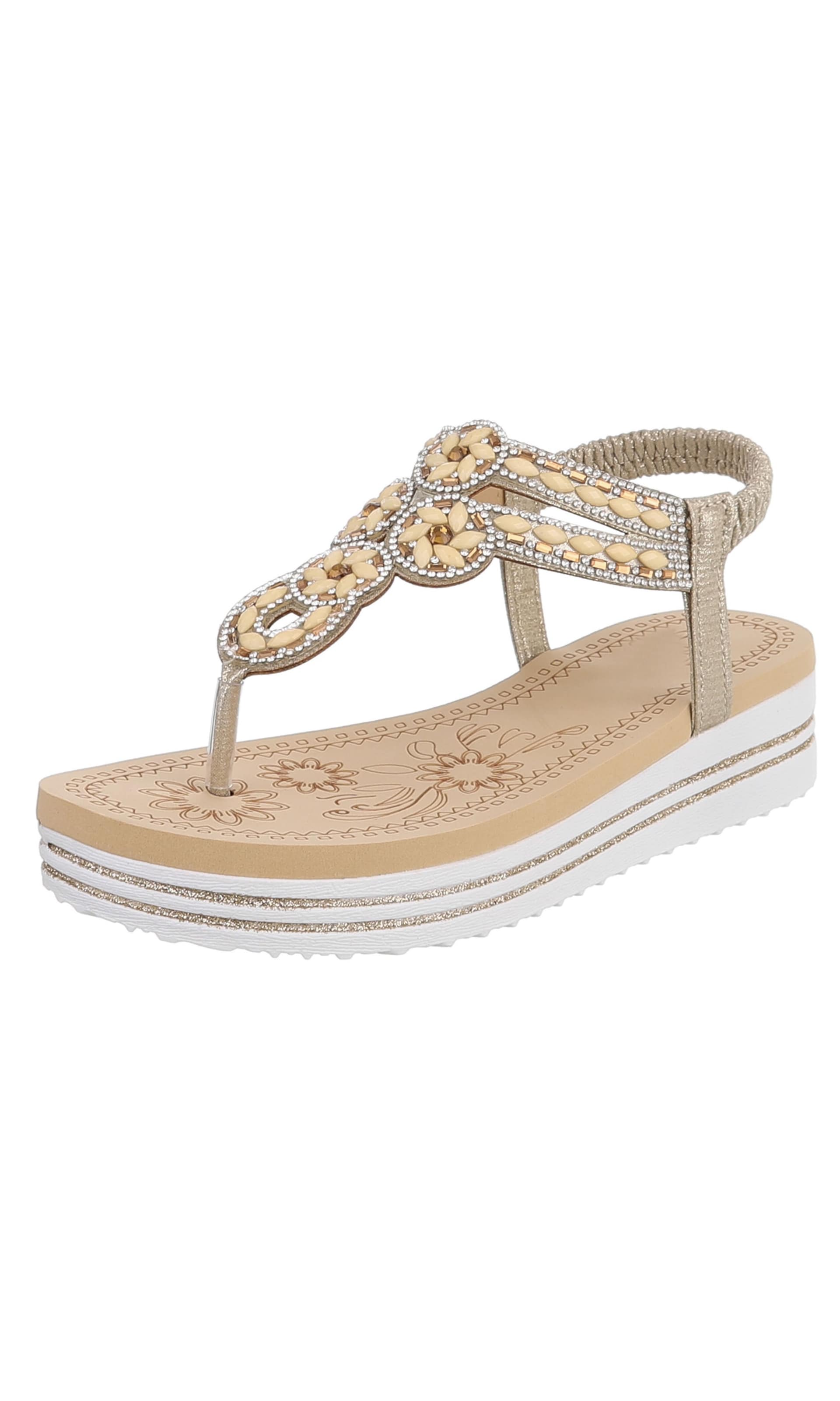 Ital-Design T-Bar Sandals in Gold: front