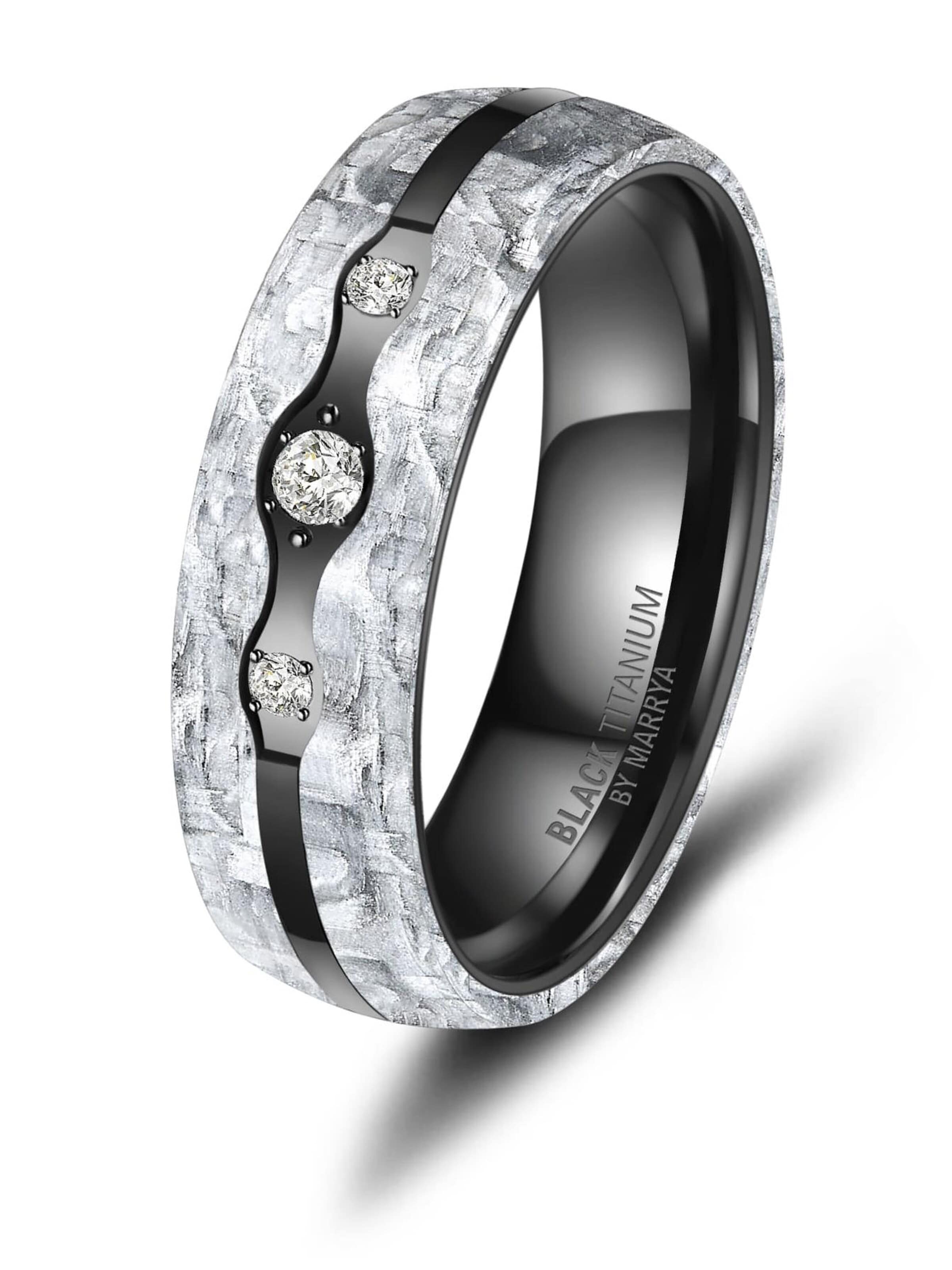 MARRYA Ring 'MARRYA Ehering BT-11 aus Black Titanium – „BLACK & WHITE“ Kollektion' in Zwart