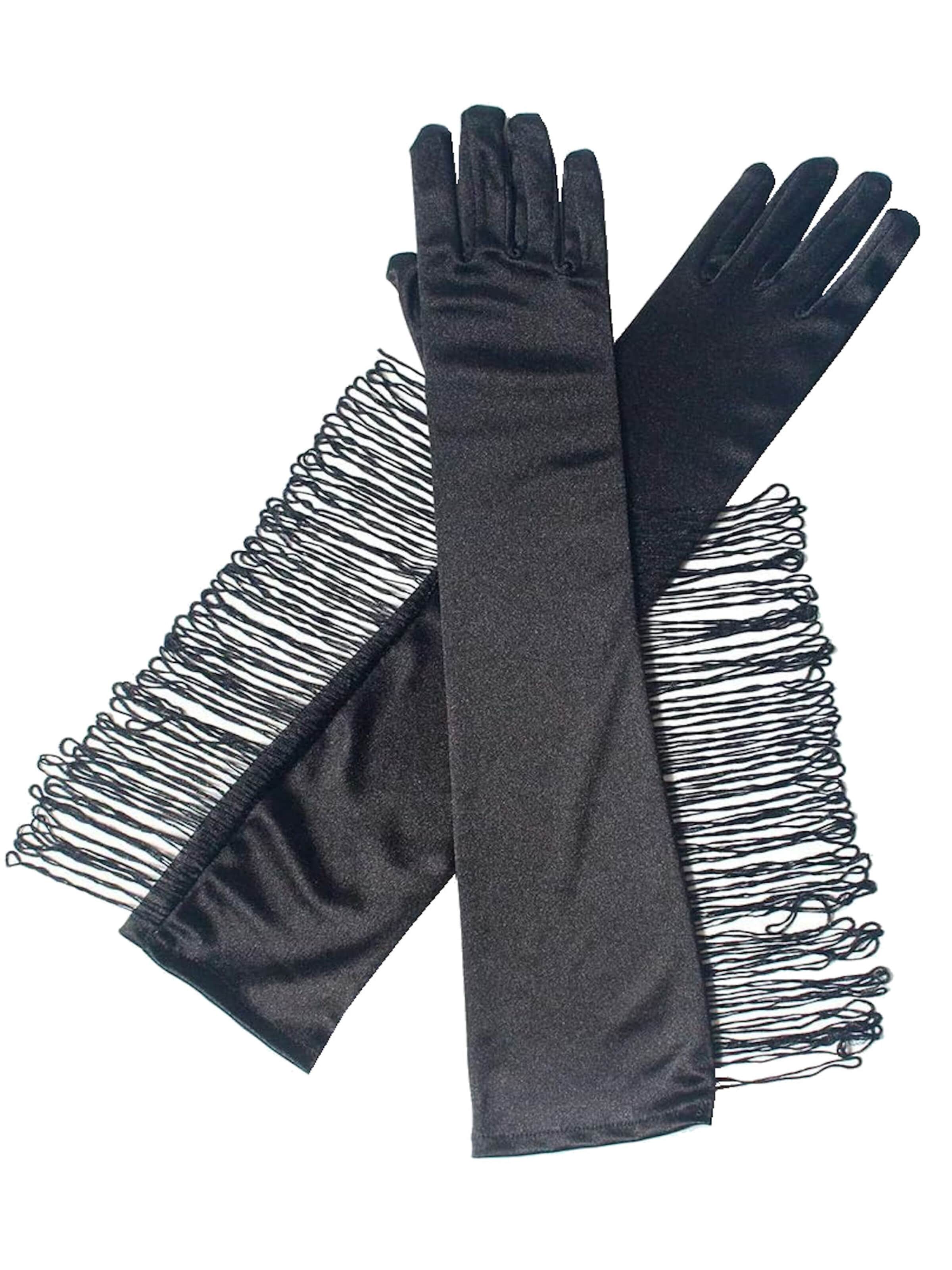 Dirndline Fingerhandschuhe 'Fransen'‌‌‌ in Schwarz: Vorderseite