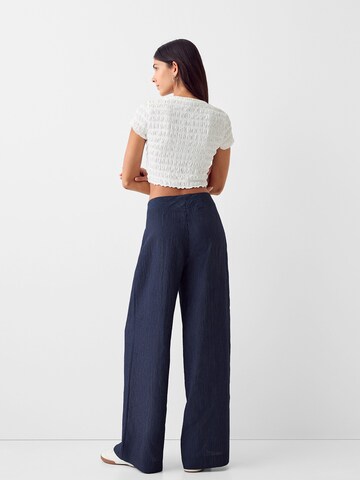 Bershka Wide leg Trousers with creases in Blue