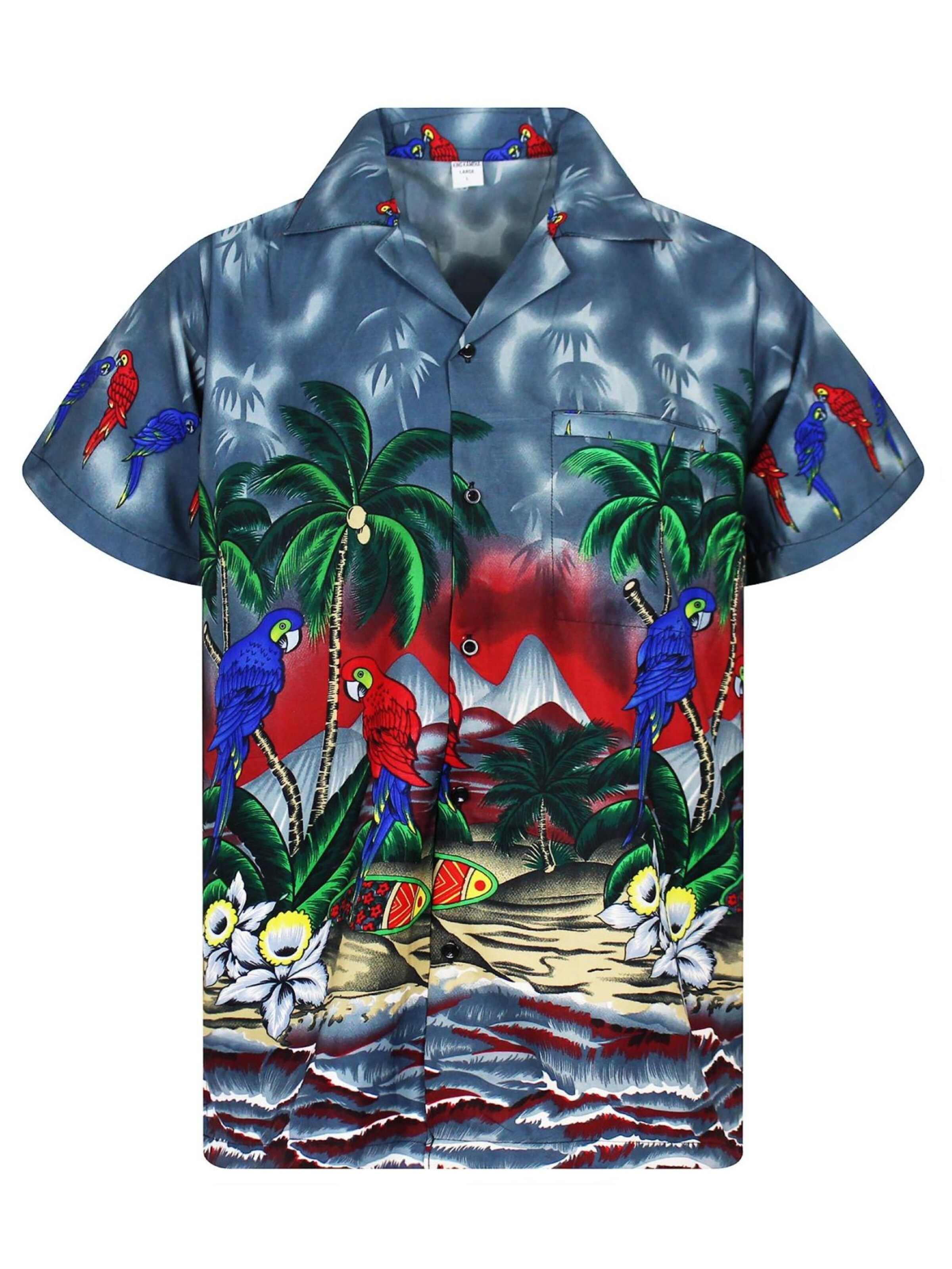 King Kameha Shirt 'Parrot'‌‌‌‌‌‌ in Grau: Vorderseite