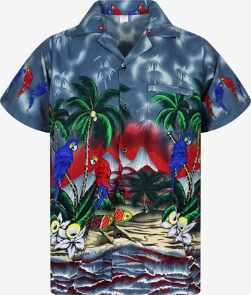 King Kameha Shirt 'Parrot' in Grau: Vorderseite