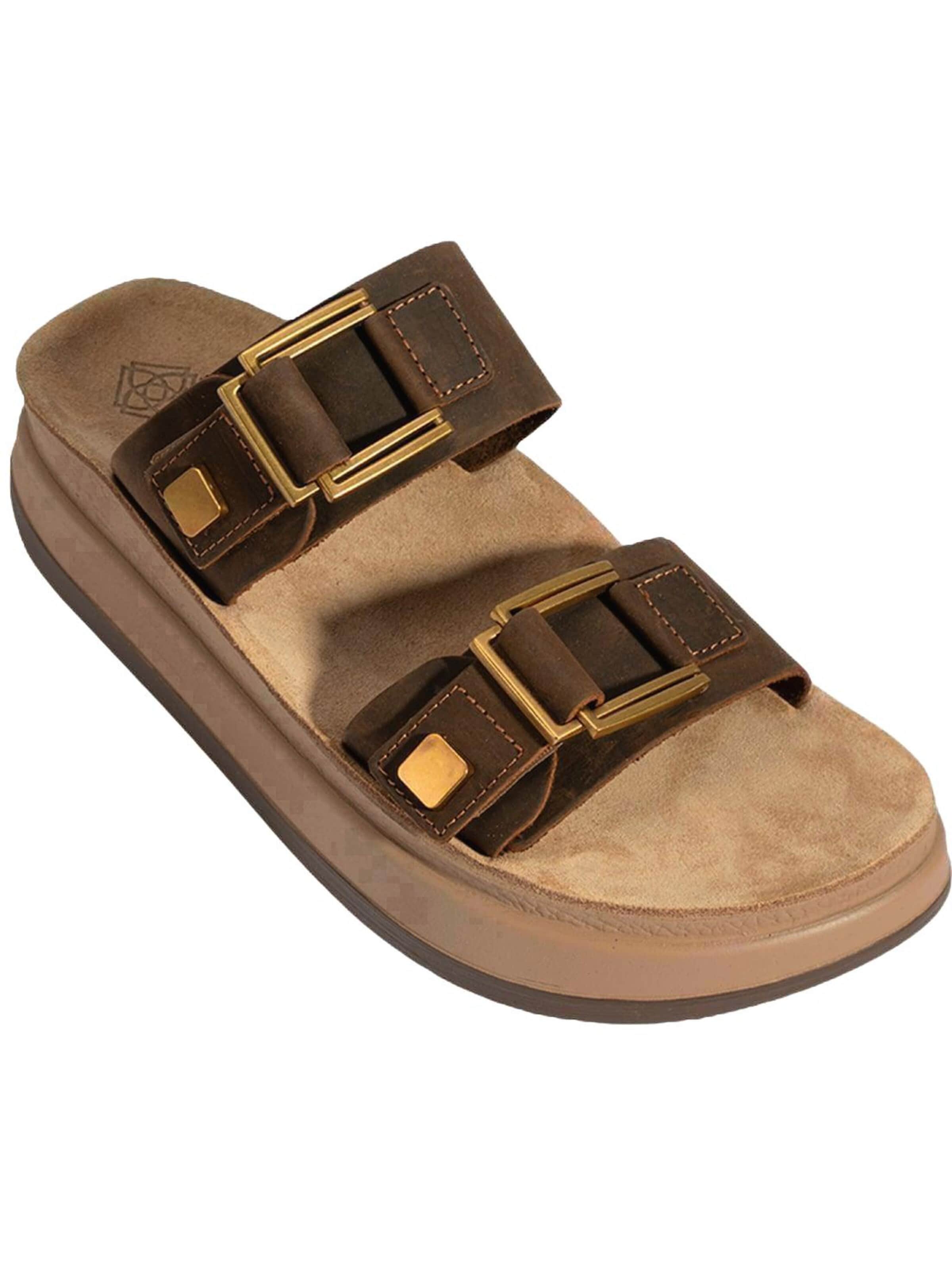 Pantoufle 'DESA Damen-Keilsandalen aus Nubukleder mit Schnallendetail' Desa en marron : devant