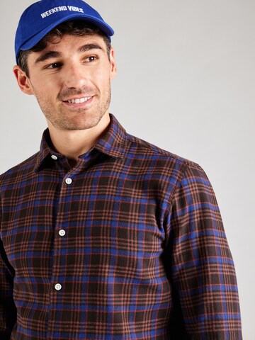 JACK & JONES Comfort fit Button Up Shirt 'JOSHUA' in Brown
