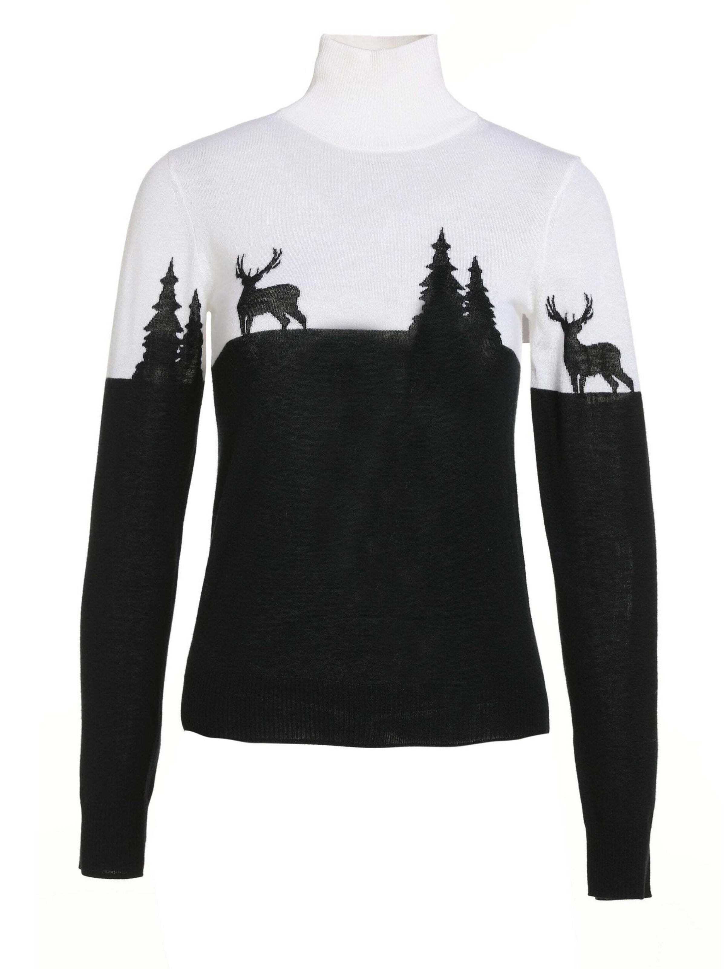BELLEMERE NEW YORK Sweater 'Women's Merino 'Deer & Tree' Slim Fit Sweater' in Black: front