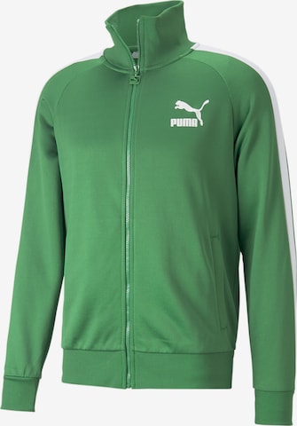 PUMA Zip-Up Hoodie 'Iconic T7' in Green: front