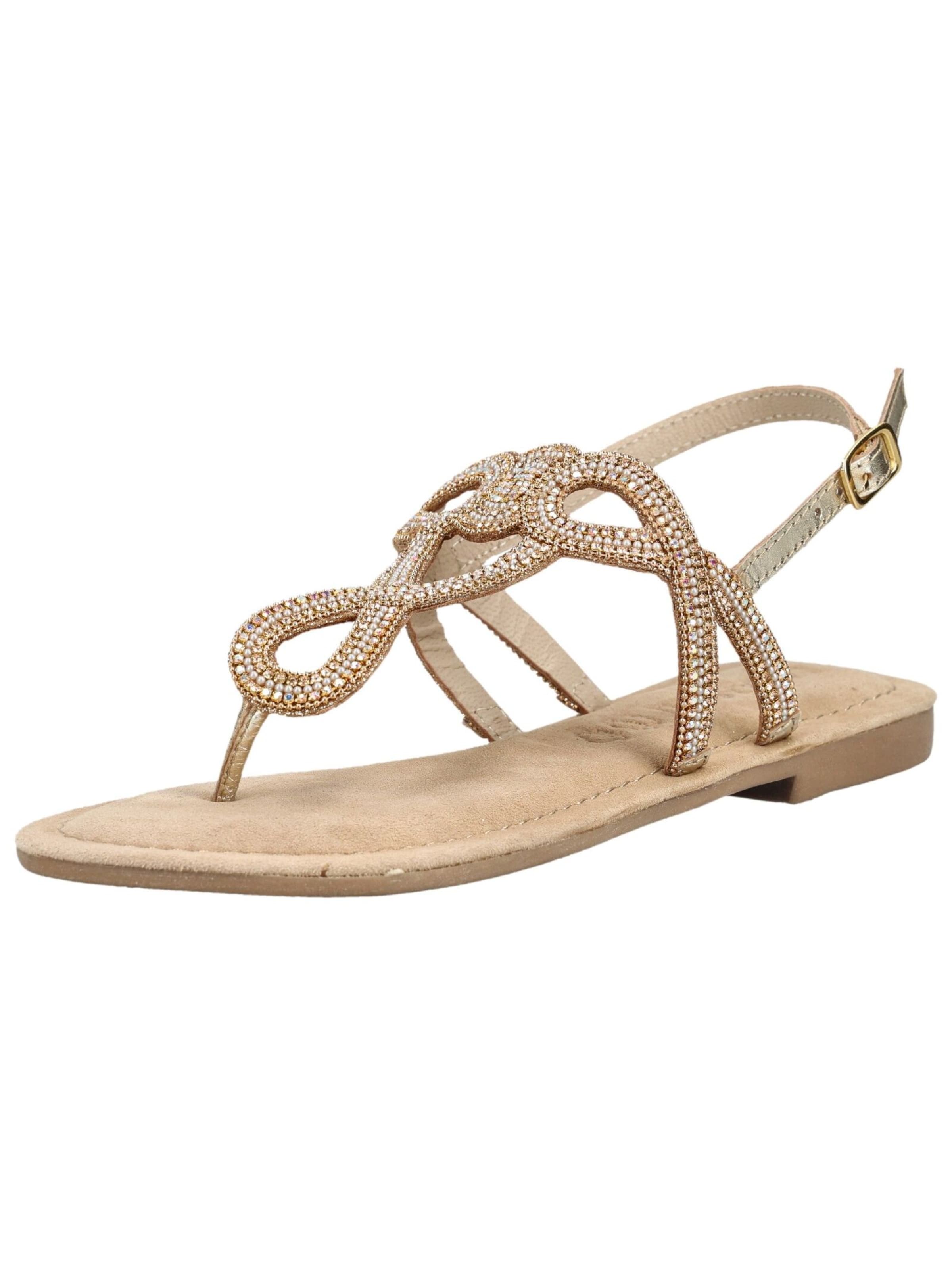 LAZAMANI T-Bar Sandals in Gold: front