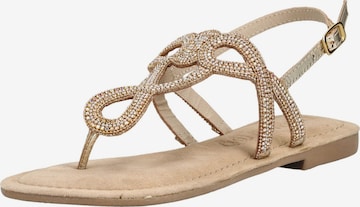 LAZAMANI T-Bar Sandals in Gold: front