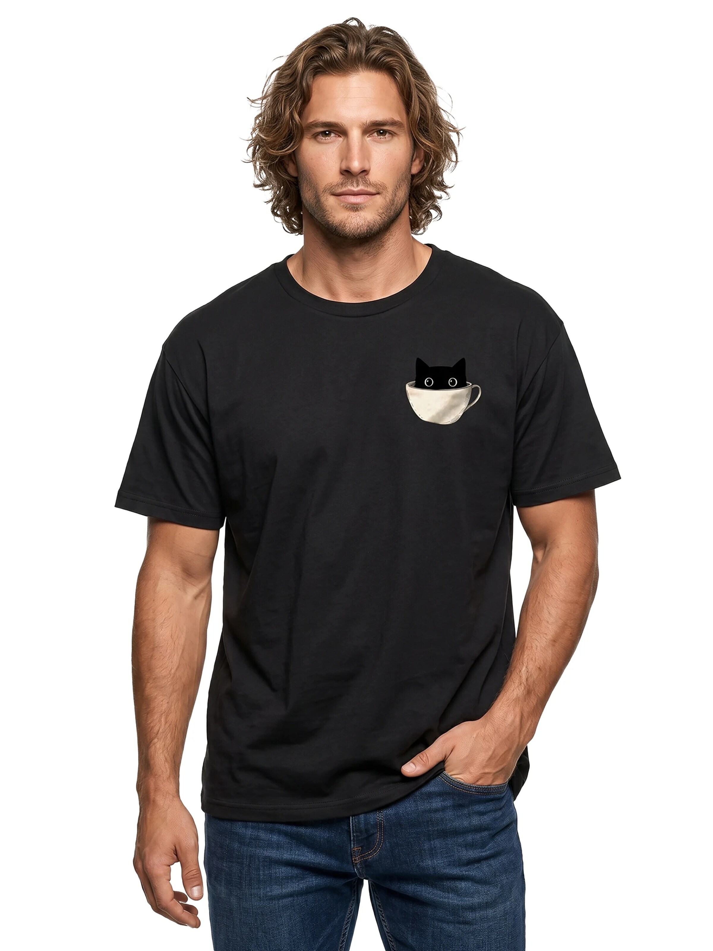 MAKAYA Shirt 'Cup Cat' in Black