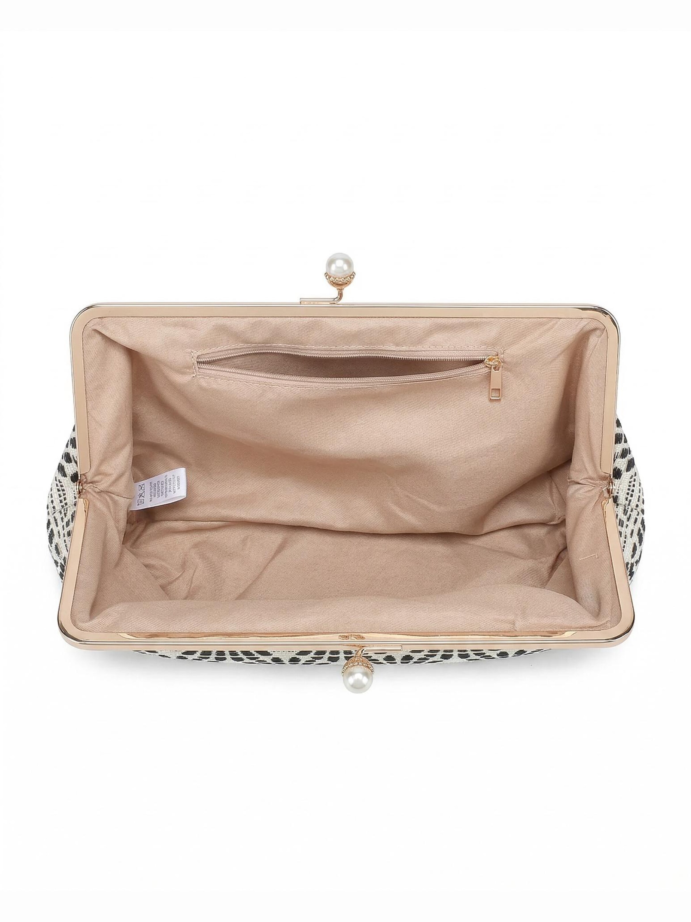 Borsa a mano 'Borsa a mano Kassandra Orlanda Plus - Chiusura fibbia, tessuto jacquard geometrico' di Kassandra in nero