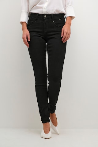 Cream Slim fit Jeans in Black: front