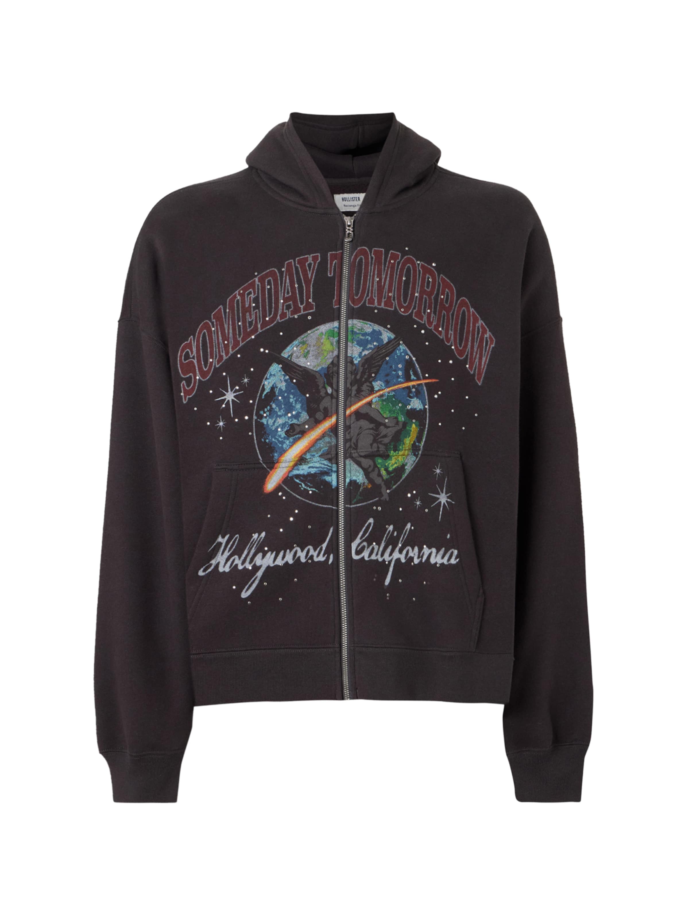 HOLLISTER Суичъри с качулка в черно: отпред