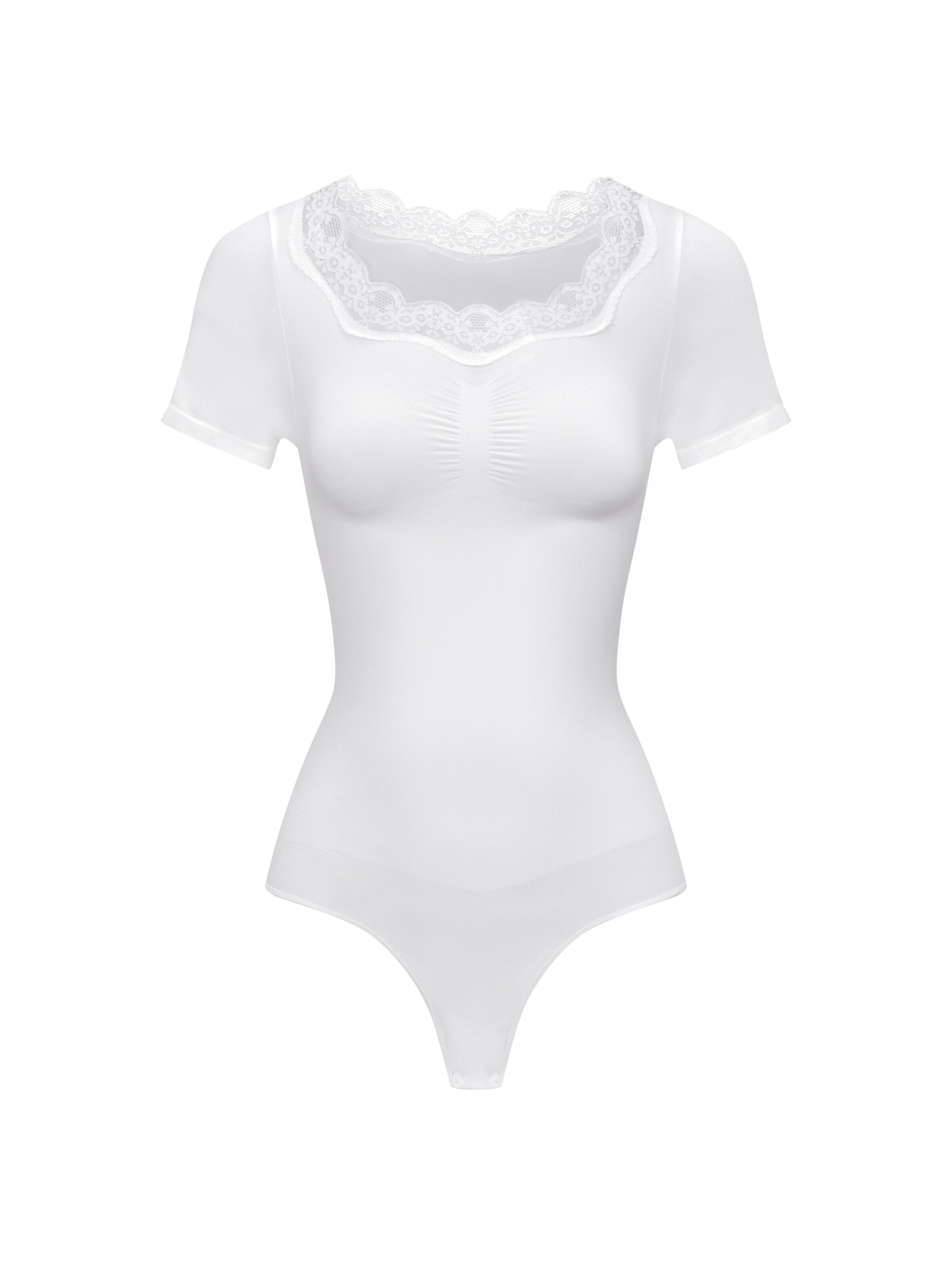 cfab - Body modelador 'Lace T-Shirt Bodysuit Sculpting Shapewear with String' em branco: frente