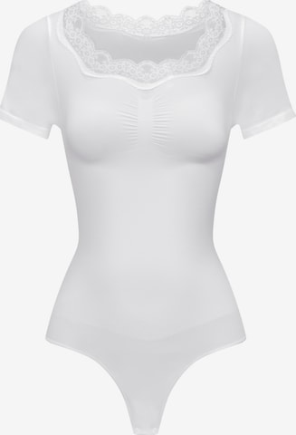 cfab - Body modelador 'Lace T-Shirt Bodysuit Sculpting Shapewear with String' em branco: frente