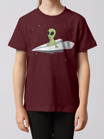 T-Shirt 'Alien On A Paper Plane' watabout.kids en rouge : devant