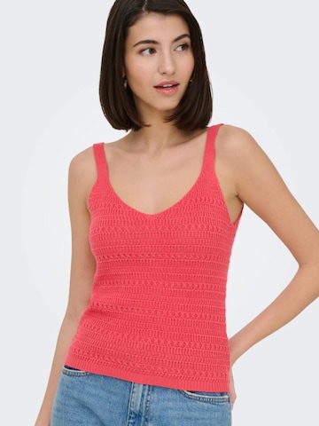 JDY Knitted top 'JDYTROPICA S/L V-NECK TOP' in Red