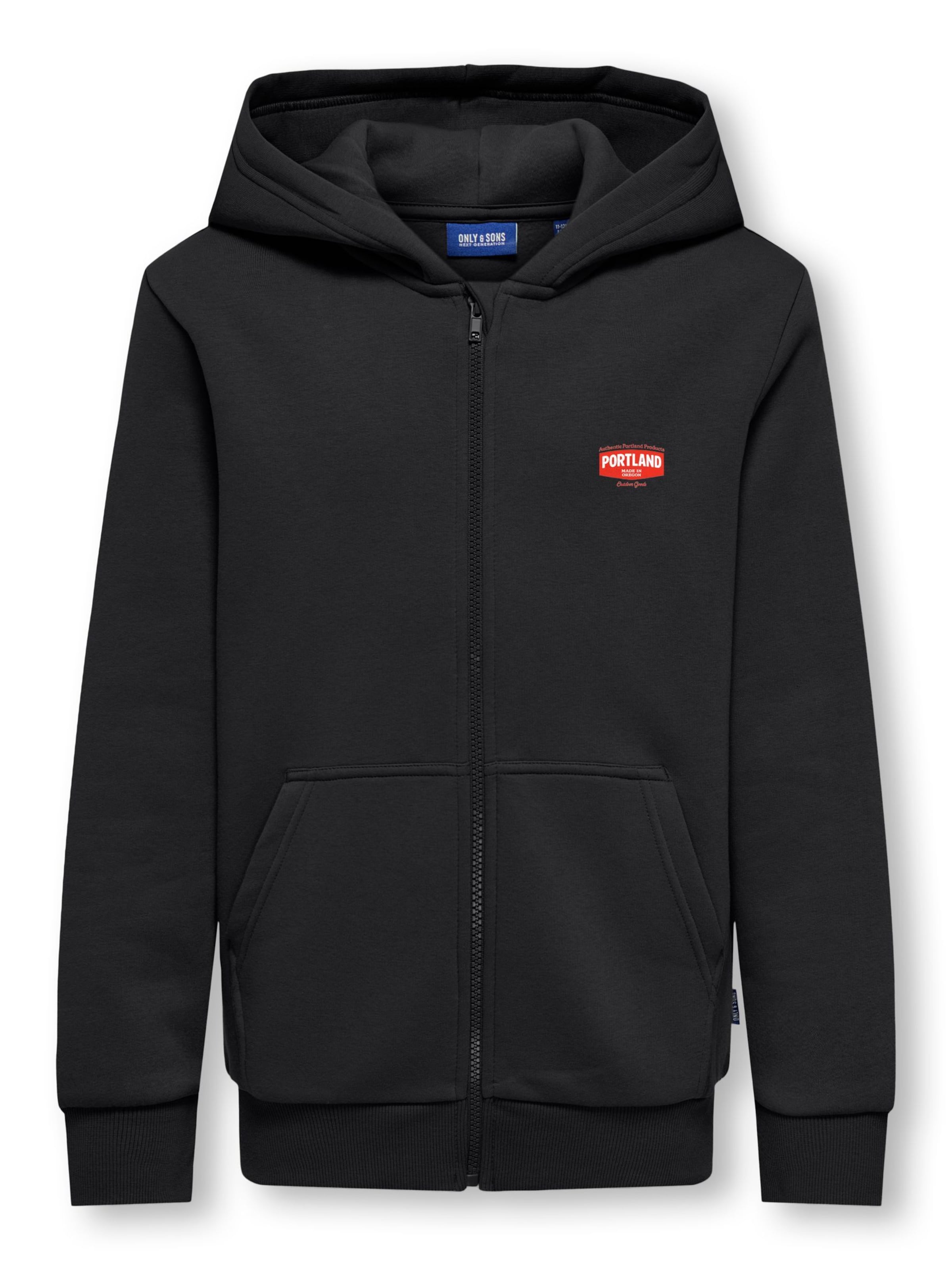 Only & Sons Junior Zip-Up Hoodie 'CERES' in Black: front