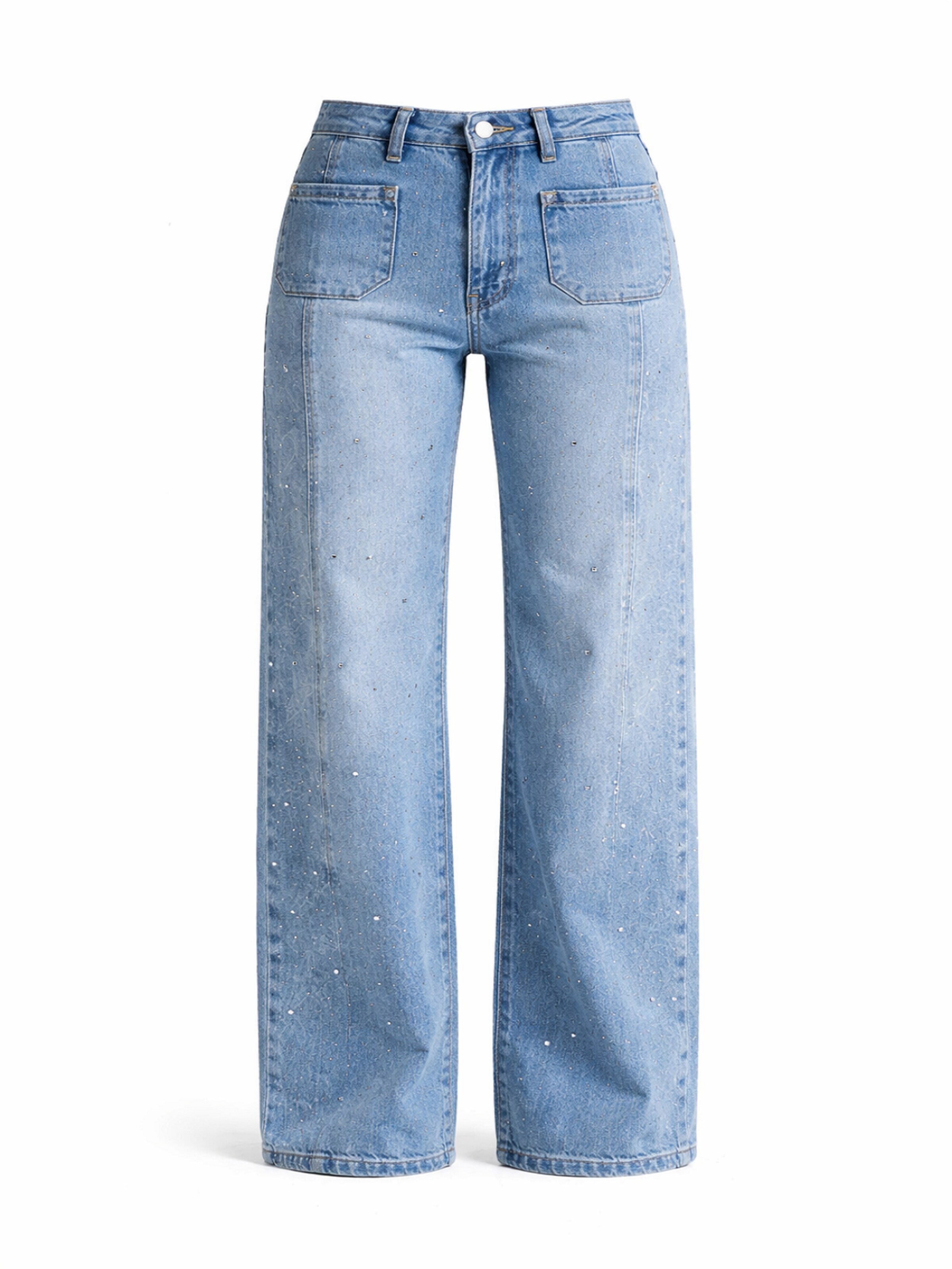 IT'S BASIC Regular Jeans 'RHINESTONE STRAIGHT HIGH RISE JEANS' in Blauw: voorkant