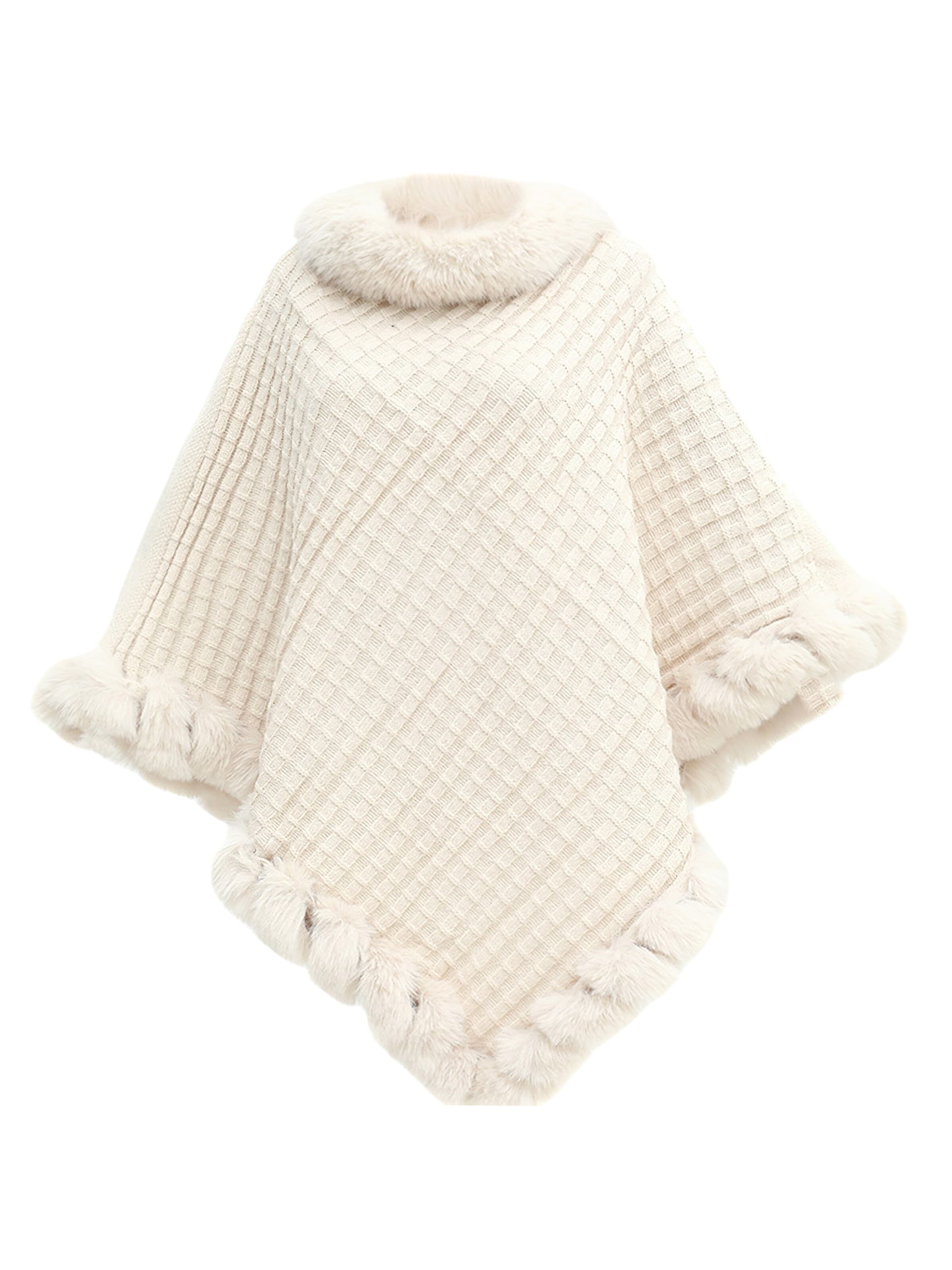 Magicshe Cape 'Winter Poncho Strick mit Kunstfell' in White: front