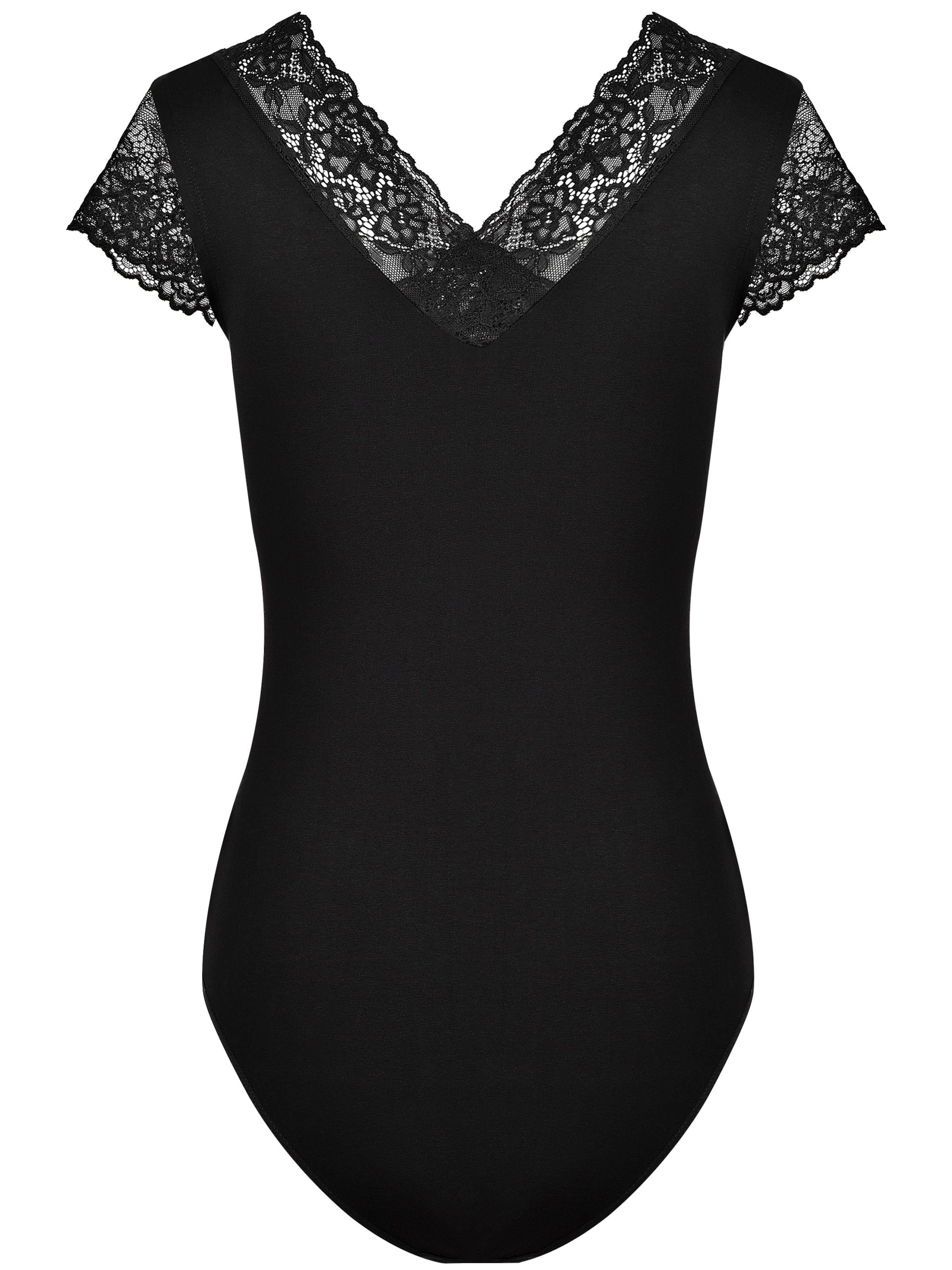 Evoni Shirt Bodysuit 'mit Spitzenärmeln' in Black: front
